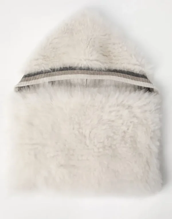 Sciarpe-Brunello Cucinelli Sciarpa con cappuccio Cozy Shearling in cashmere Grigio Perla (CXB69)