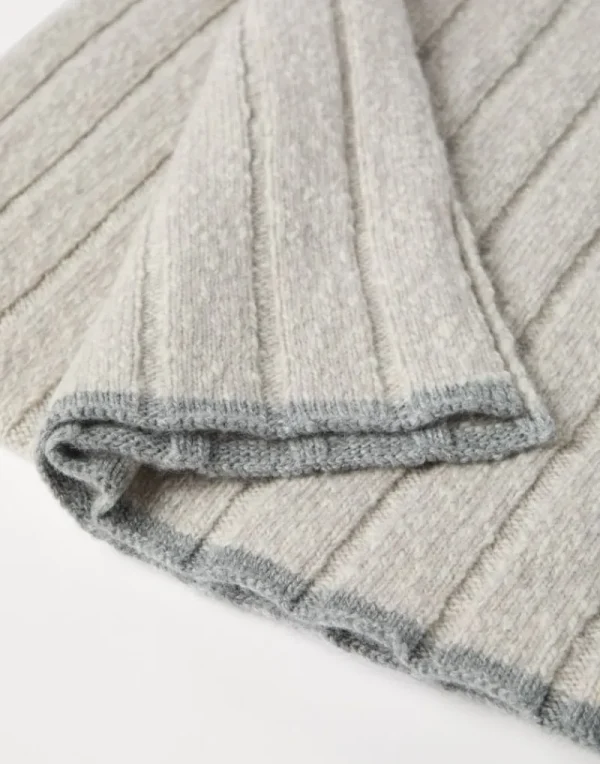 Sciarpe-Brunello Cucinelli Sciarpa in maglia di lana vergine Soft e cashmere a coste Beige (CTC23)