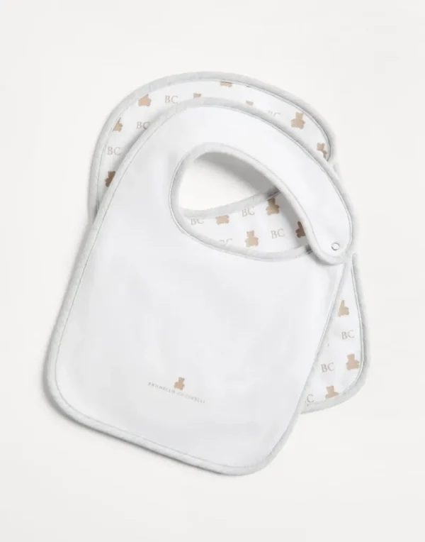 Little Things-Brunello Cucinelli Set di due bavaglini Baby Bernie in jersey di cotone con stampa Bianco (CN518)