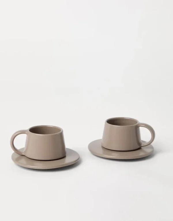 Creazioni In Ceramica-Brunello Cucinelli Set di due tazzine con piattini in ceramica Brown (CBROW)