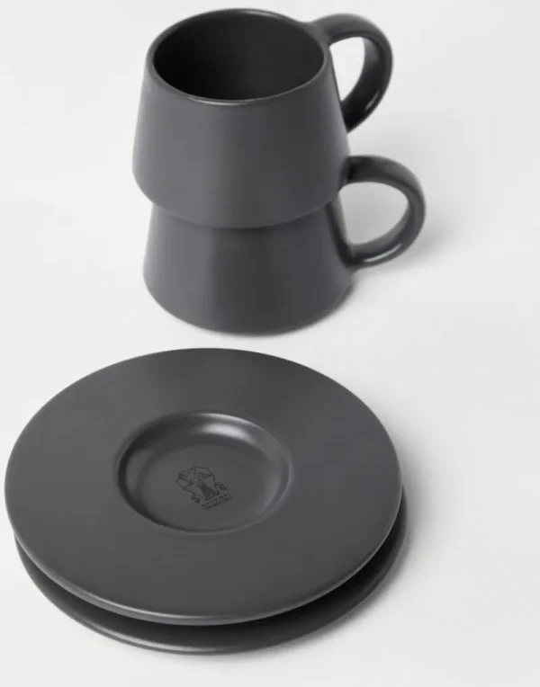 Creazioni In Ceramica-Brunello Cucinelli Set di due tazzine con piattini in ceramica Grigio Scuro (CGRIG)