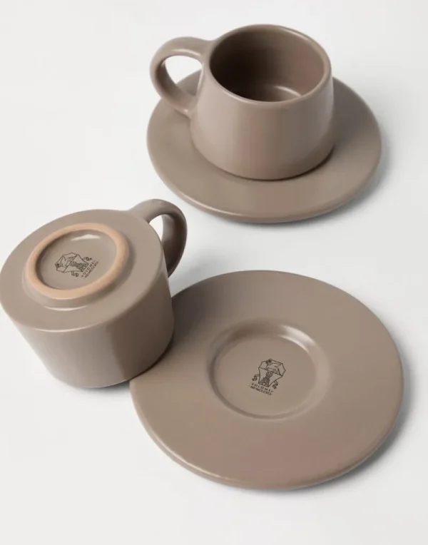 Creazioni In Ceramica-Brunello Cucinelli Set di due tazzine con piattini in ceramica Brown (CBROW)