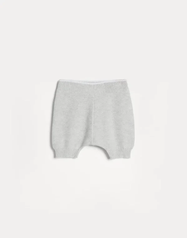 Newborn (0-24 Mesi)-Brunello Cucinelli Shorts Baby Bernie in maglia di cotone nido d'ape Nebbia (CV906)