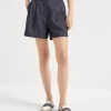 Pantaloni-Brunello Cucinelli Shorts Baggy in twill effetto denim con monile Denim Scuro (C001)