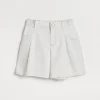 Pantaloni & Gonne-Brunello Cucinelli Shorts Baggy Pleated in denim Soft tinto con monile Bianco (C600)