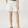 Pantaloni-Brunello Cucinelli Shorts Formal in cavalry di cotone e lino con monile Panama (C9002)