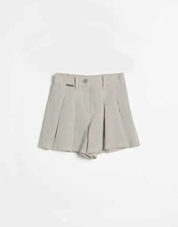 Pantaloni & Gonne-Brunello Cucinelli Shorts in canvas Sparkling di lino con monile Beige Freddo (C169)