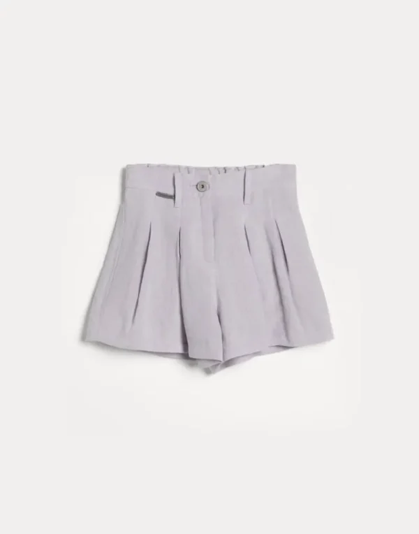 Pantaloni & Gonne-Brunello Cucinelli Shorts in canvas Sparkling di lino con monile Lilla (C167)