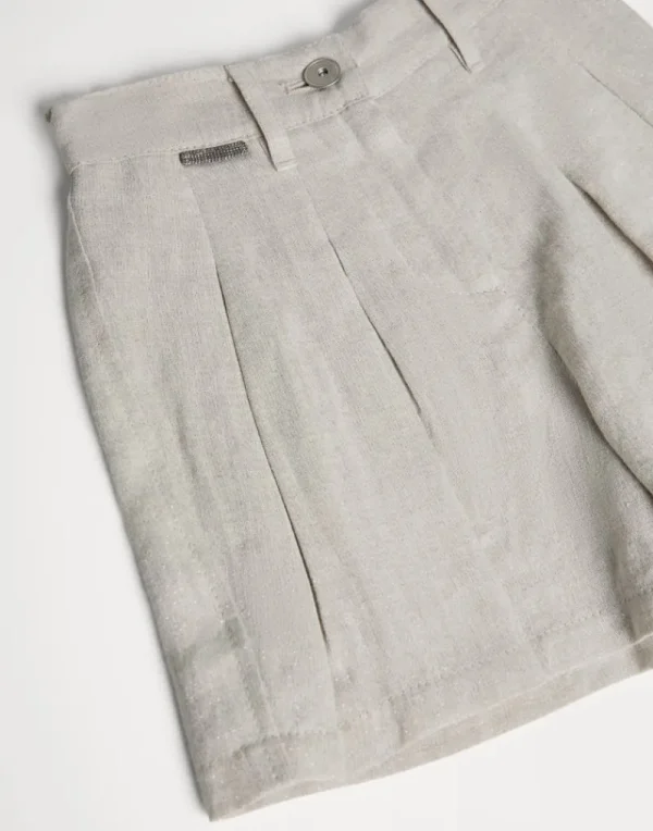 Pantaloni & Gonne-Brunello Cucinelli Shorts in canvas Sparkling di lino con monile Beige Freddo (C169)