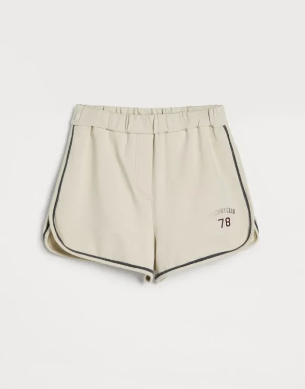 Travelwear-Brunello Cucinelli Shorts in felpa leggera di cotone stretch con stampa e monile Bianco (C2869)