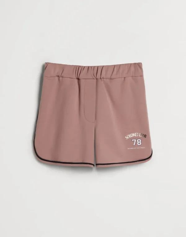 Travelwear-Brunello Cucinelli Shorts in felpa leggera di cotone stretch con stampa e monile Rosa (C3065)