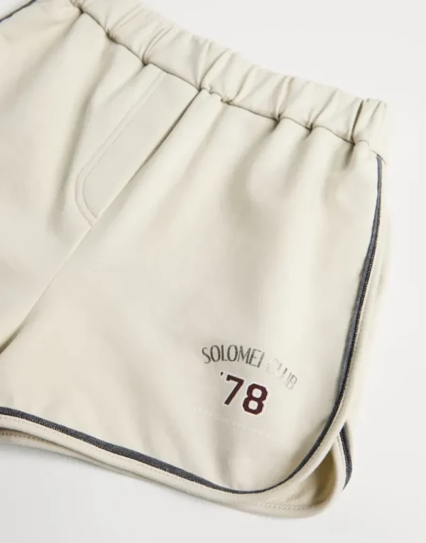 Travelwear-Brunello Cucinelli Shorts in felpa leggera di cotone stretch con stampa e monile Bianco (C2869)