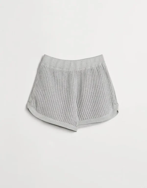 Pantaloni & Gonne-Brunello Cucinelli Shorts in maglia di cotone Sparkling costa traforata Nebbia (CP838)