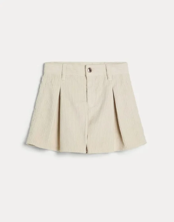 Pantaloni & Gonne-Brunello Cucinelli Shorts Pleated in velluto a coste di cotone comfort con monile Latte (C8680)