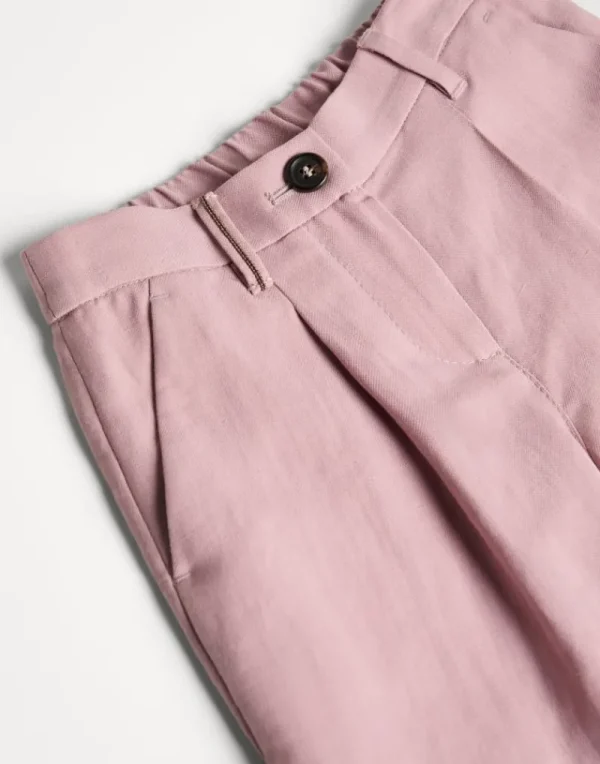 Pantaloni & Gonne-Brunello Cucinelli Shorts Sartorial in twill Fluid di viscosa e lino con monile Rosa (C8633)