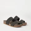 Sandali-Brunello Cucinelli Slides in camoscio con Precious Straps Antracite (C390)