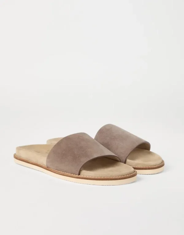 Slides & Infradito-Brunello Cucinelli Slides in camoscio lavato Taupe (CBF62)