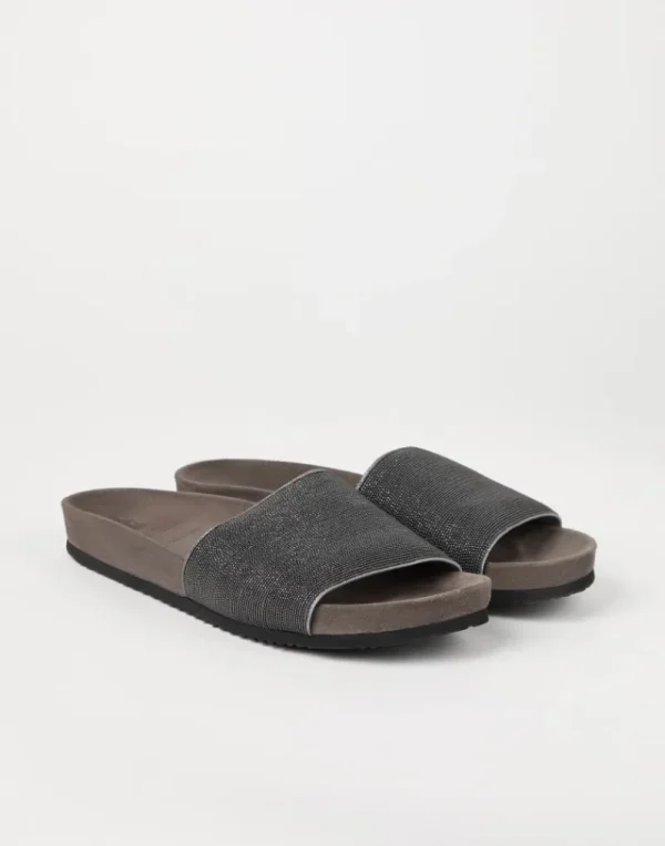 Sandali-Brunello Cucinelli Slides Precious in camoscio Taupe (CG546)