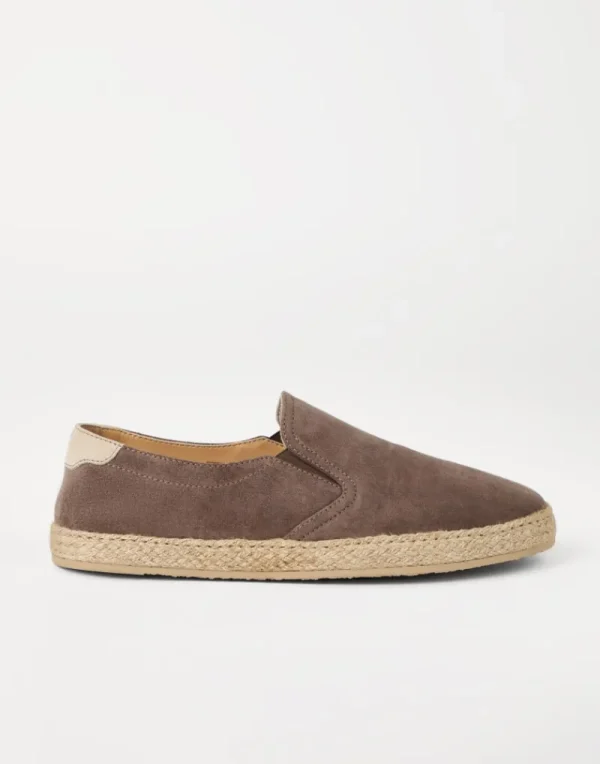 Mocassini-Brunello Cucinelli Slip-on in camoscio lavato con inserto in corda Taupe (CDH26)