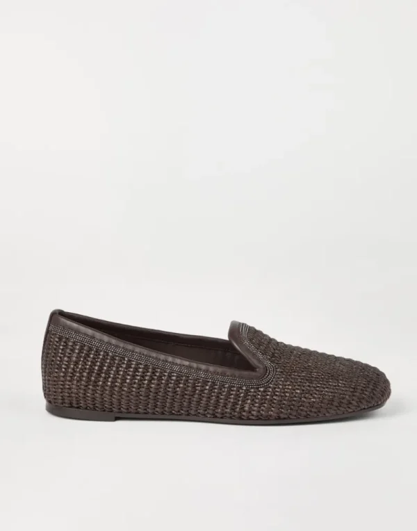 Mocassini & Flat Shoes-Brunello Cucinelli Slipper in rafia techno con Precious Trim Marrone (C300)