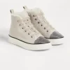 Scarpe-Brunello Cucinelli Sneakers High Top in camoscio con fodera in shearling e monile Grigio Chiaro (C9593)