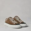 Sneakers-Brunello Cucinelli Sneakers in camoscio con fodera in shearling e Precious Toe Tabacco (C7275)