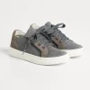 Scarpe-Brunello Cucinelli Sneakers in camoscio e maglia di cotone con monile Grigio Scuro (C074)