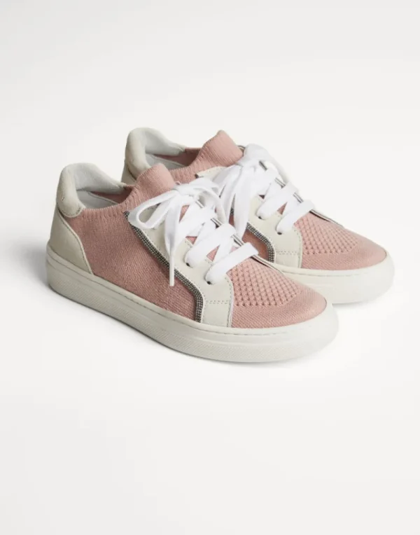 Scarpe-Brunello Cucinelli Sneakers in camoscio e maglia di cotone con monile Rosa (C7911)