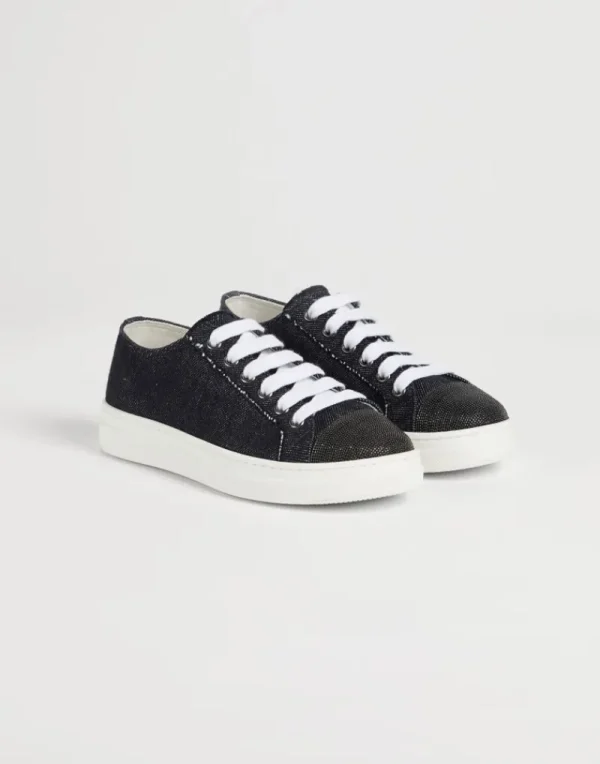 Scarpe-Brunello Cucinelli Sneakers in denim no fade con monile Off-White (C001)