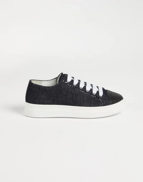 Scarpe-Brunello Cucinelli Sneakers in denim no fade con monile Off-White (C001)