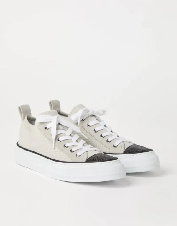 Sneakers-Brunello Cucinelli Sneakers in maglia di cotone e camoscio con Precious Toe Bianco (C9588)