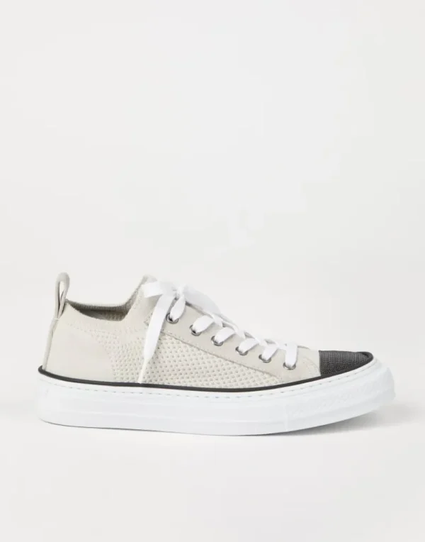 Sneakers-Brunello Cucinelli Sneakers in maglia di cotone e camoscio con Precious Toe Bianco (C9588)