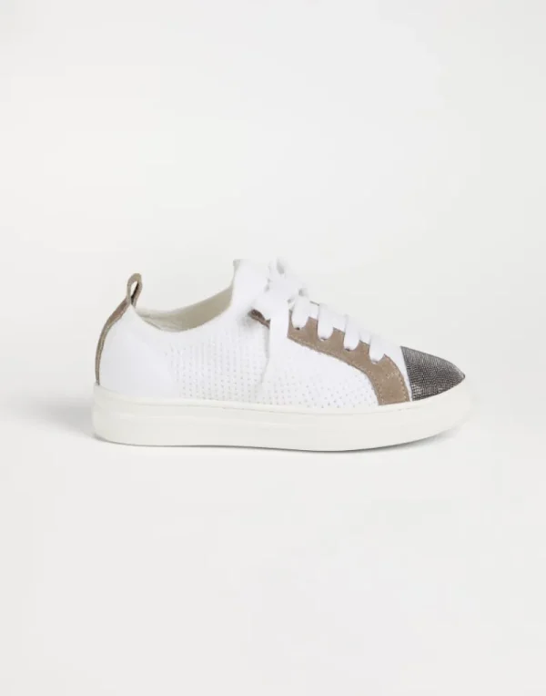 Scarpe-Brunello Cucinelli Sneakers in maglia e camoscio con monile Off-White (C001)