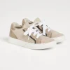 Scarpe-Brunello Cucinelli Sneakers in maglia Sparkling e camoscio con monile Oro (C1357)