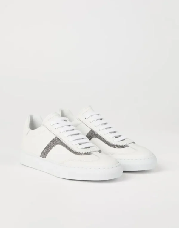 Sneakers-Brunello Cucinelli Sneakers in vitello con Precious Detail Bianco (C7592)