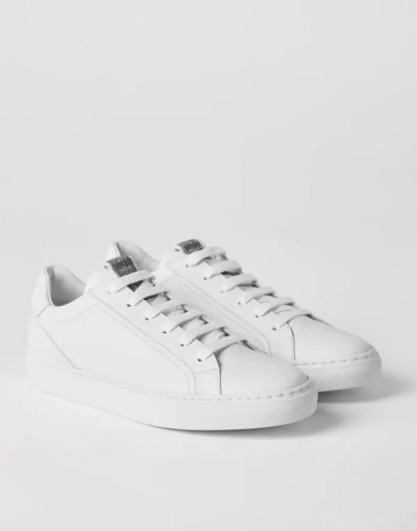 Sneakers-Brunello Cucinelli Sneakers in vitello mat con Precious Detail Bianco (C7592)