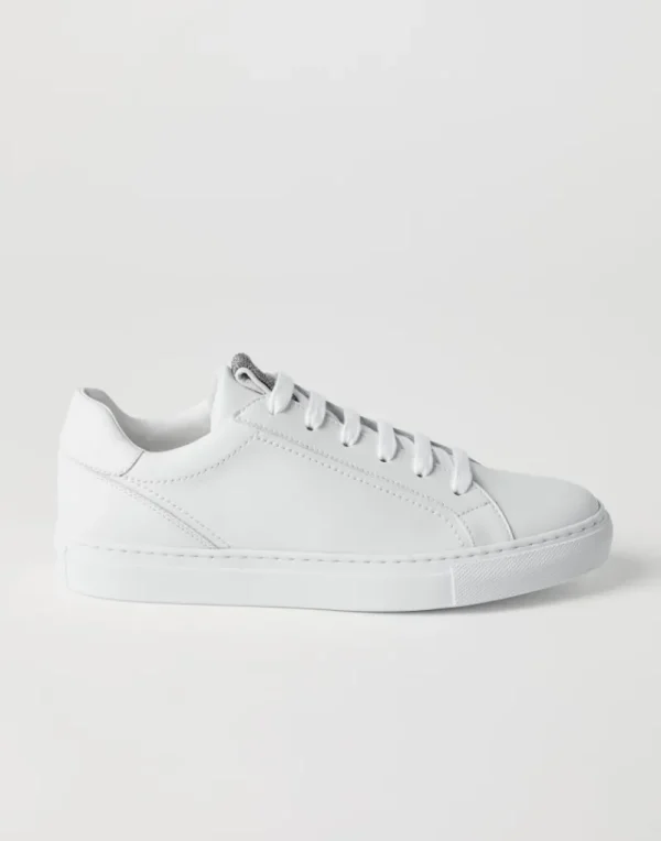 Sneakers-Brunello Cucinelli Sneakers in vitello mat con Precious Detail Bianco (C7592)