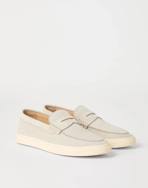 Mocassini-Brunello Cucinelli Sneakers mocassino in camoscio lavato con suola in lattice Off-White (CRF13)