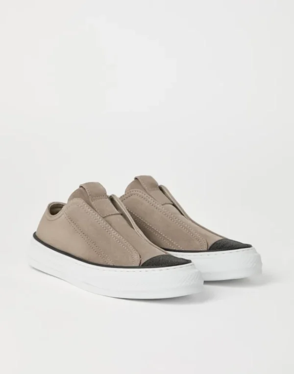 Sneakers-Brunello Cucinelli Sneakers slip-on in camoscio con Precious Toe Grigio Chiaro (C5859)