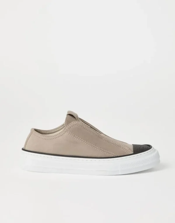 Sneakers-Brunello Cucinelli Sneakers slip-on in camoscio con Precious Toe Grigio Chiaro (C5859)