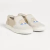 Scarpe-Brunello Cucinelli Sneakers slip-on in canvas di cotone e lino e camoscio con stampa Surf Beige Freddo (COW67)