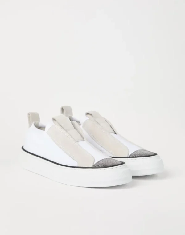 Sneakers-Brunello Cucinelli Sneakers slip-on in maglia e camoscio con Precious Toe Bianco (C001)