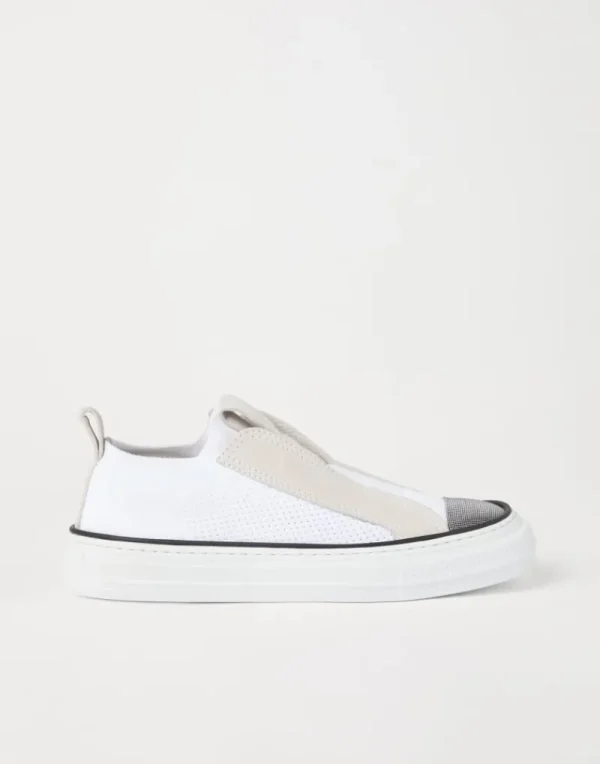 Sneakers-Brunello Cucinelli Sneakers slip-on in maglia e camoscio con Precious Toe Bianco (C001)