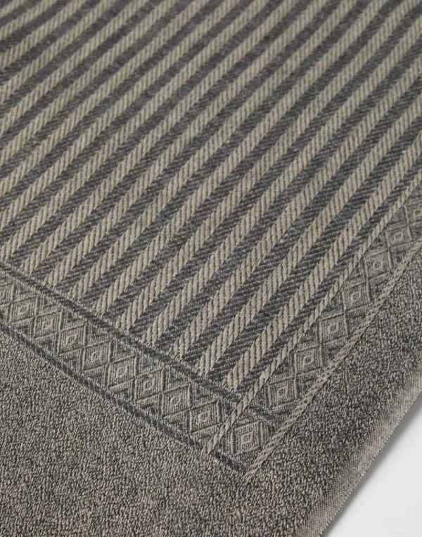 Accappatoi & Teli-Brunello Cucinelli Telo in chevron di lino e cashmere con frange annodate a mano Grigio Scuro (CRR52)