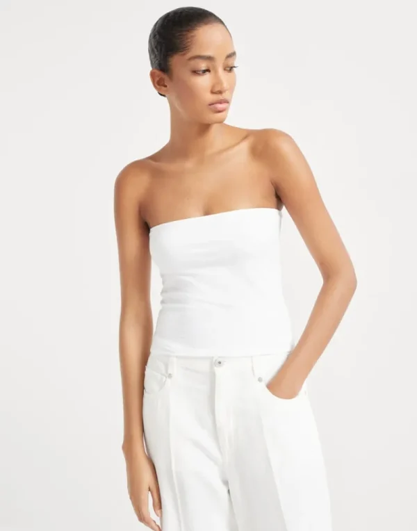 T-shirt & Top-Brunello Cucinelli Top bandeau in jersey di cotone stretch Bianco (C159)