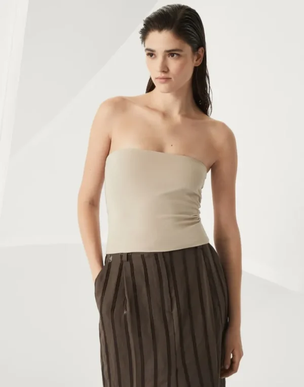 T-shirt & Top-Brunello Cucinelli Top bandeau in jersey di cotone stretch Beige (C8539)