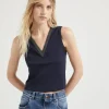 T-shirt & Top-Brunello Cucinelli Top Crop in jersey a costina di cotone stretch con Precious Neckline Blu (C146)