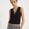 T-shirt & Top-Brunello Cucinelli Top Crop in jersey a costina di cotone stretch con Precious Neckline Nero (C101)