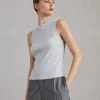 T-shirt & Top-Brunello Cucinelli Top in jersey a costina di cotone con monile Grigio Chiaro (C137)