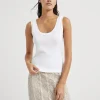 T-shirt & Top-Brunello Cucinelli Top in jersey a costina di cotone stretch con Shiny Tab Bianco (C159)